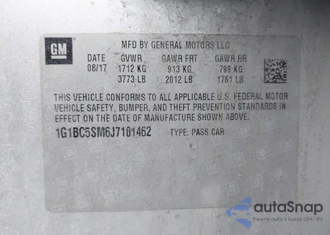 2018 Chevrolet Cruze Ls Auto из США, поврежденный, VIN 1G1BC5SM6J7101462